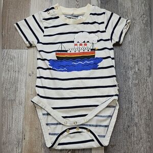 Mini Rodini 6-9 Months Onesie Stripes Tug Boat Graphic